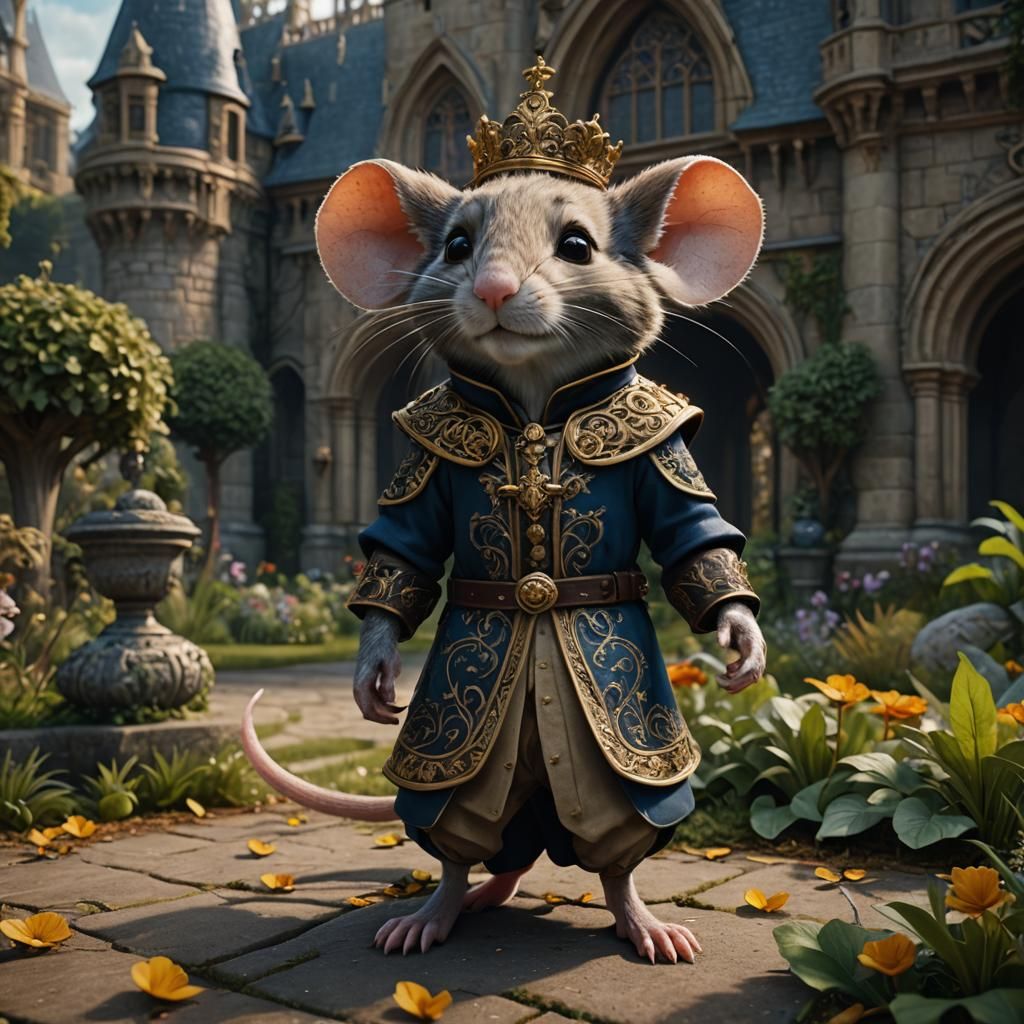 Mouse Prince in Palace Gardens: Hyperrealistic Art
