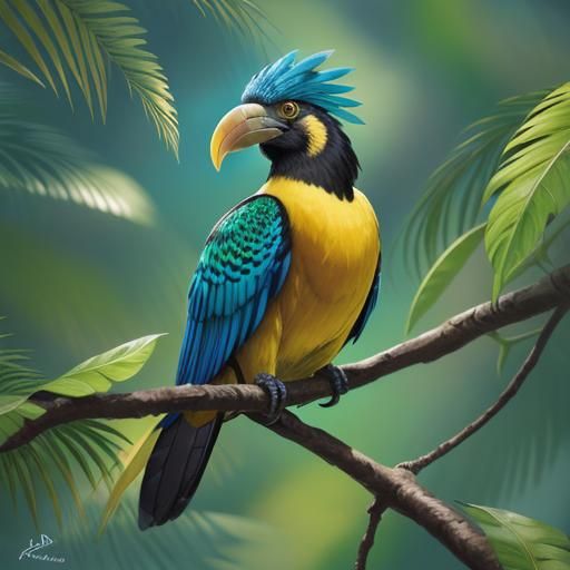 Colorful Hornbill in Tropical Forest: Digital Painting