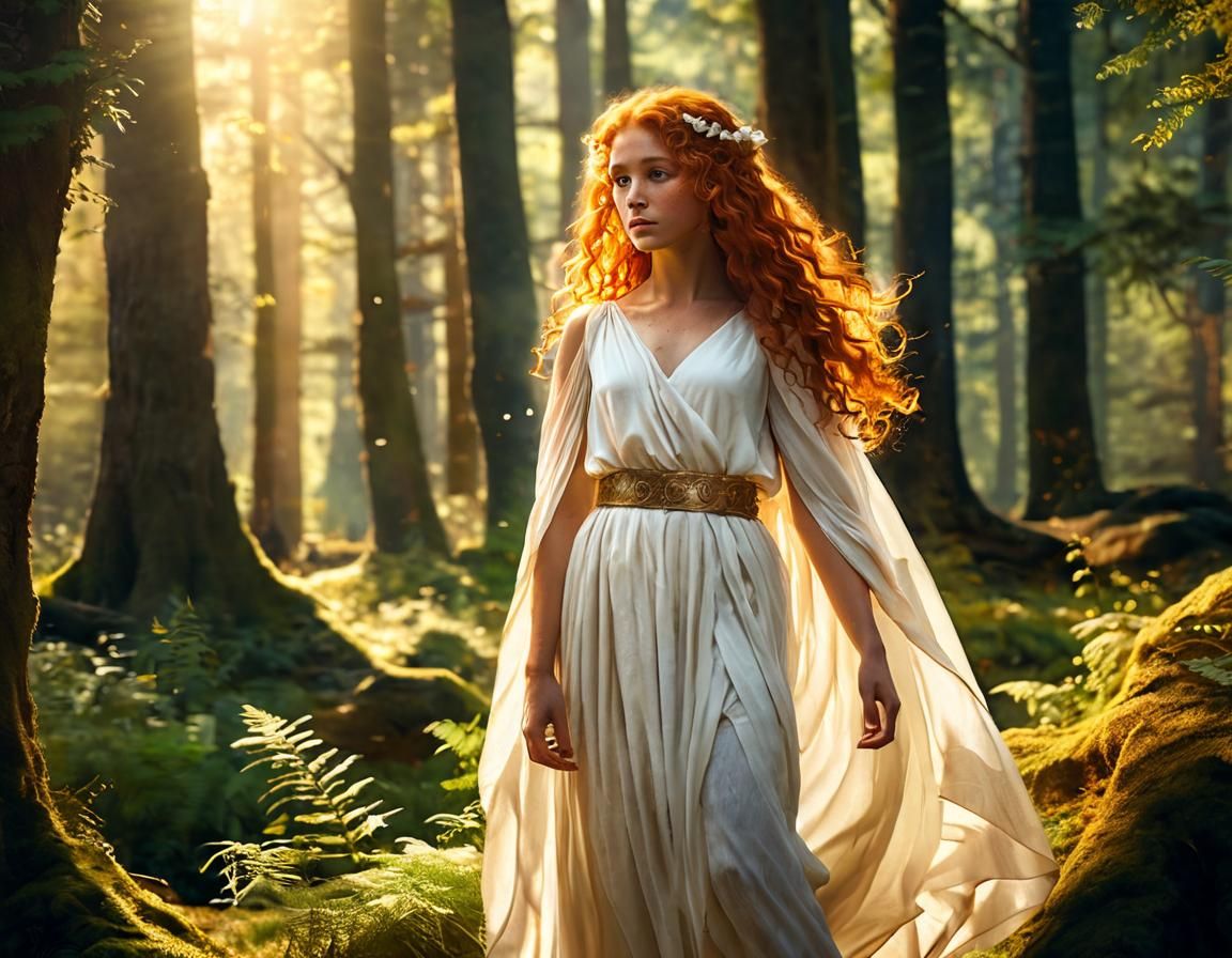 Young Centaur Girl in Sun-Drenched Forest Glade