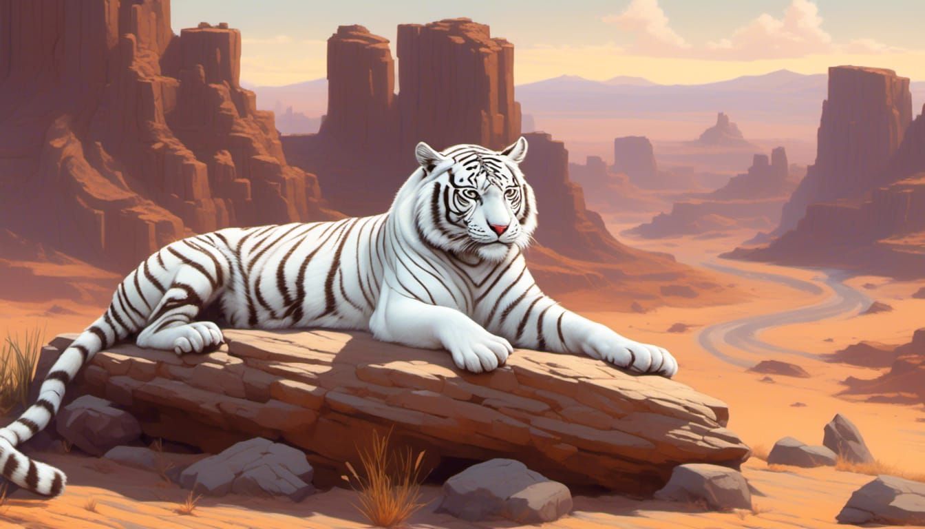 White Tiger Overlooking Desert Snakes