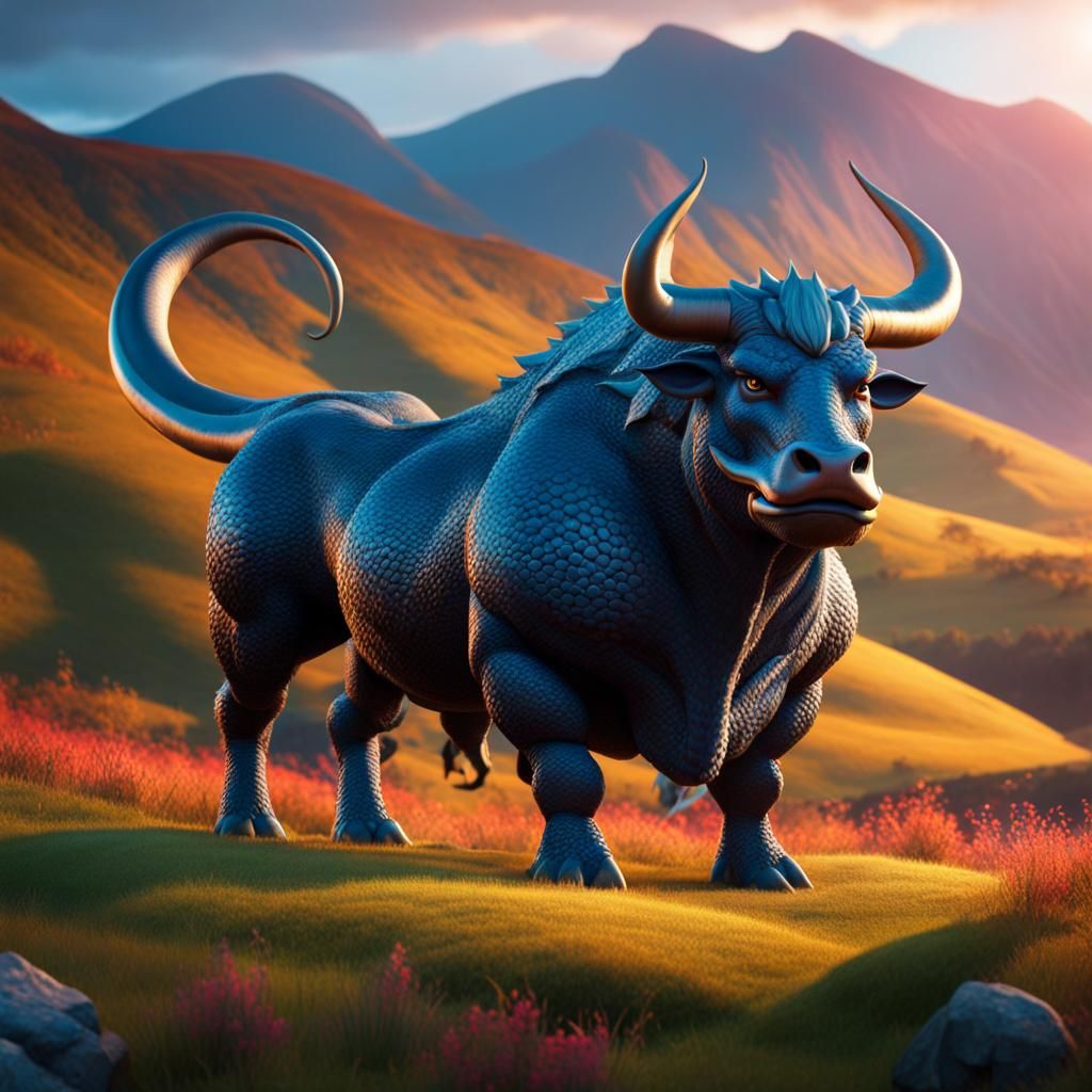 Bull and Dragon in Scotland: 3D Digital Art