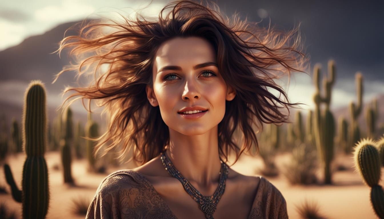 Woman in Stormy Desert, Kodak Portra 400 Style