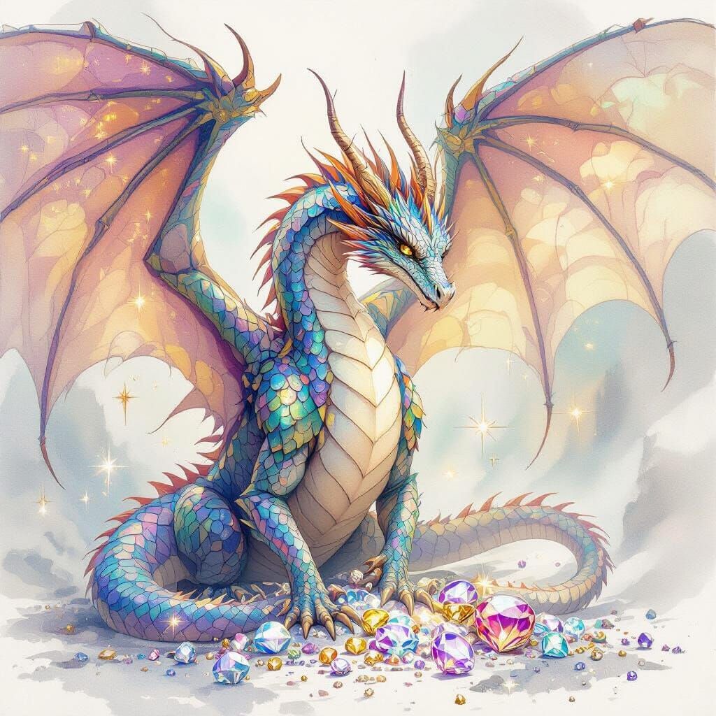 Majestic Dragon Protecting Treasures in Dreamlike Colors
