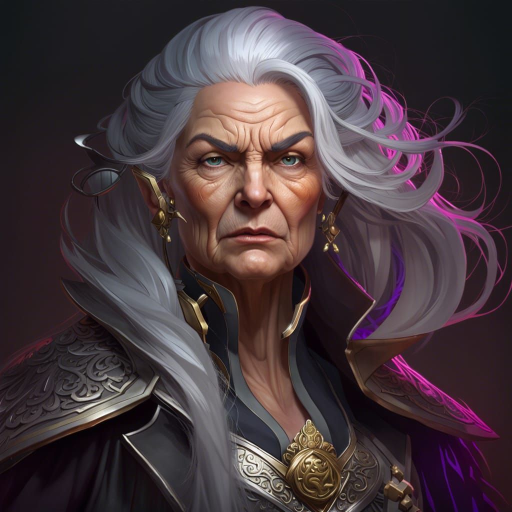 Angry Old Woman Cleric on Fantasy Pirate Ship