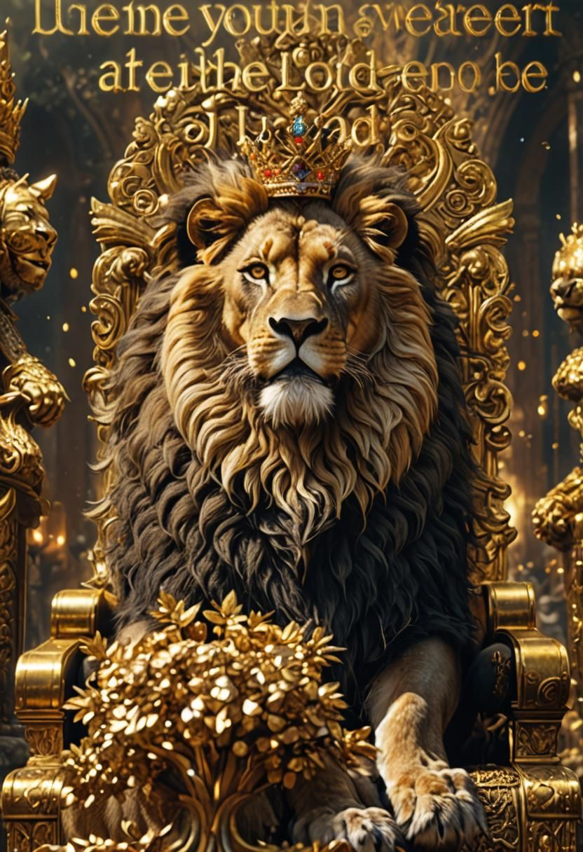 Golden Crowned Lion King on Throne