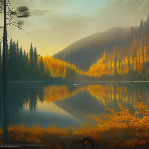 Autumn Cottagecore Lake in Golden Light