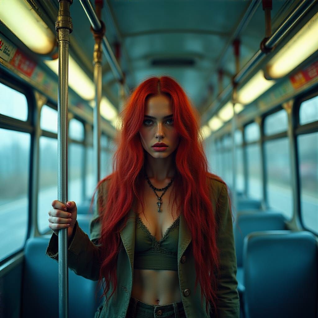 Edgy Mexican Model in Moving Bus, Cross-Processed Fisheye Ph...