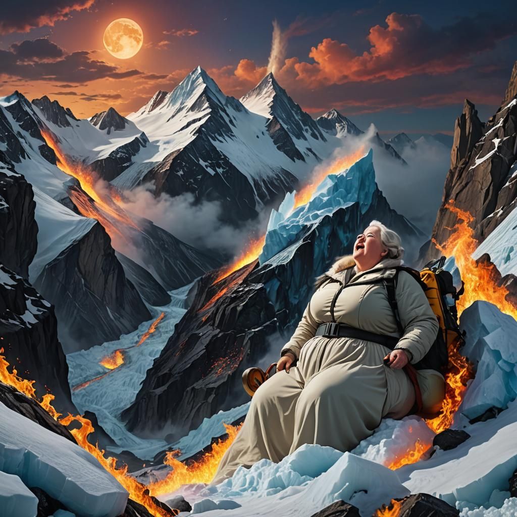 Hyperrealistic Woman Licking Glacier in New York