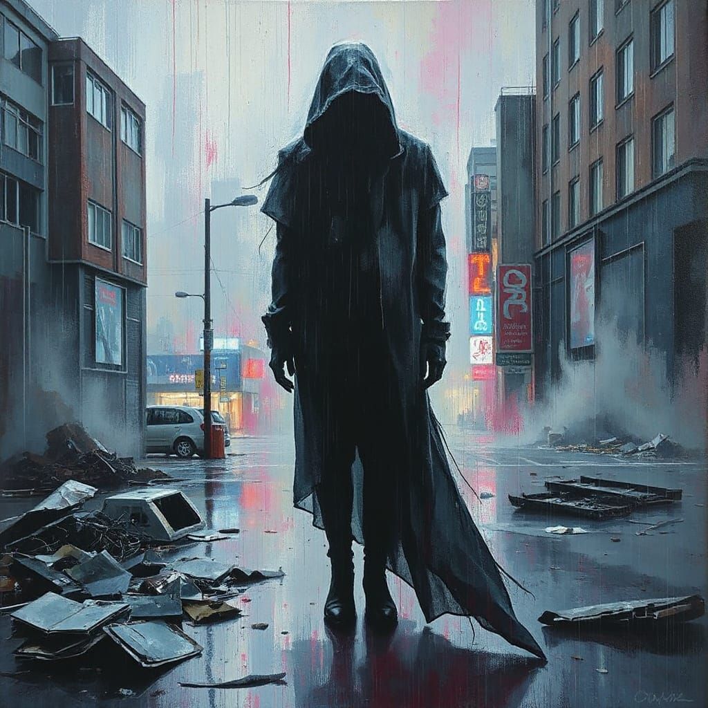 Ethereal Urban Visionary Emerges in Neon-Lit Wasteland