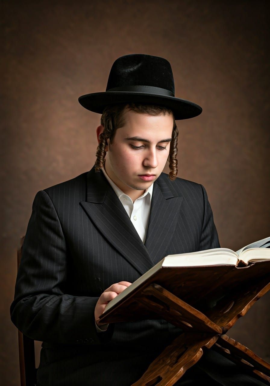 Young Hasidic Man Studies Torah