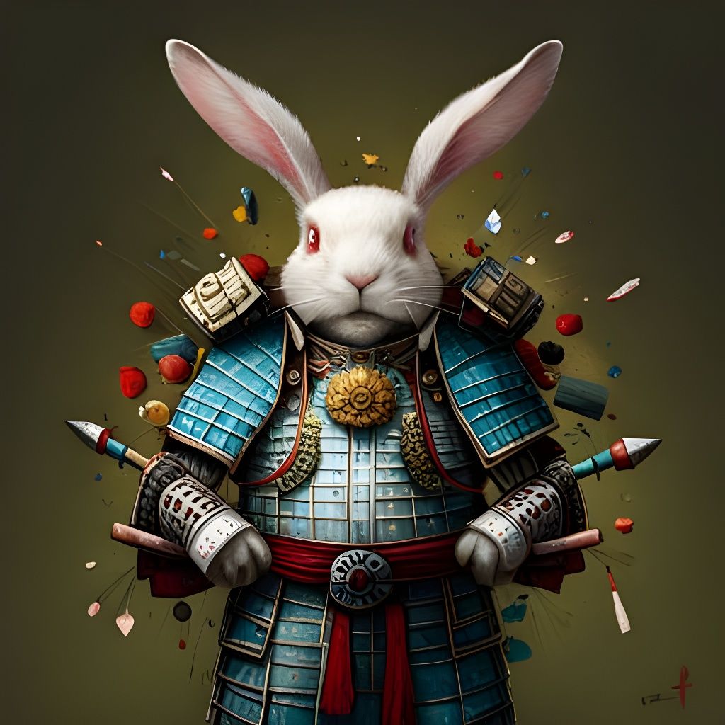 Samurai Rabbit in Salvaged Armor Digital Painting