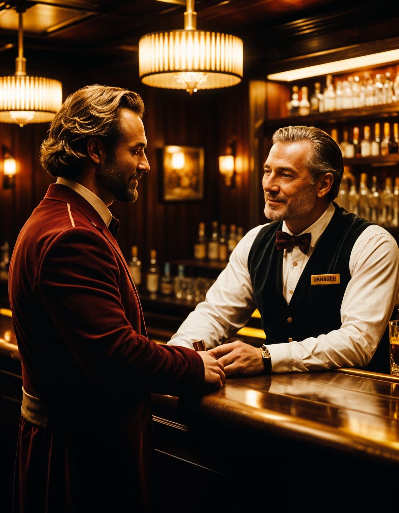 Bartender and Patron: A Cozy Film Still