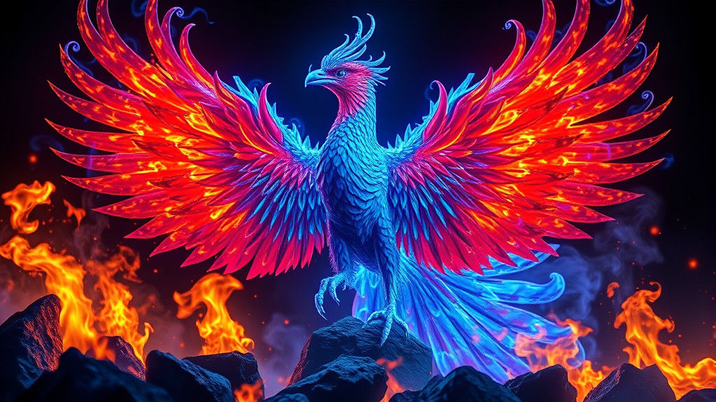 Majestic Lava Phoenix Reborn in Blue Flames