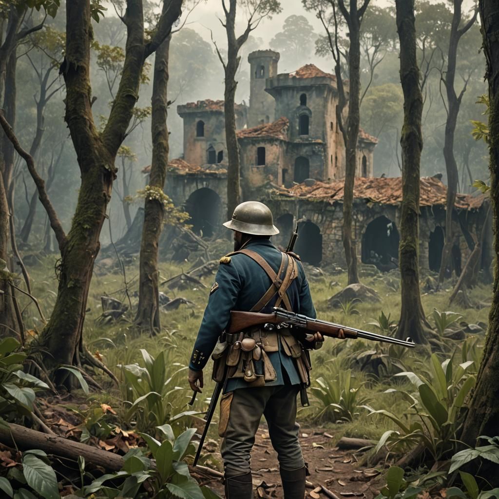 Civil War Soldier in Fantasy Jungle Landscape