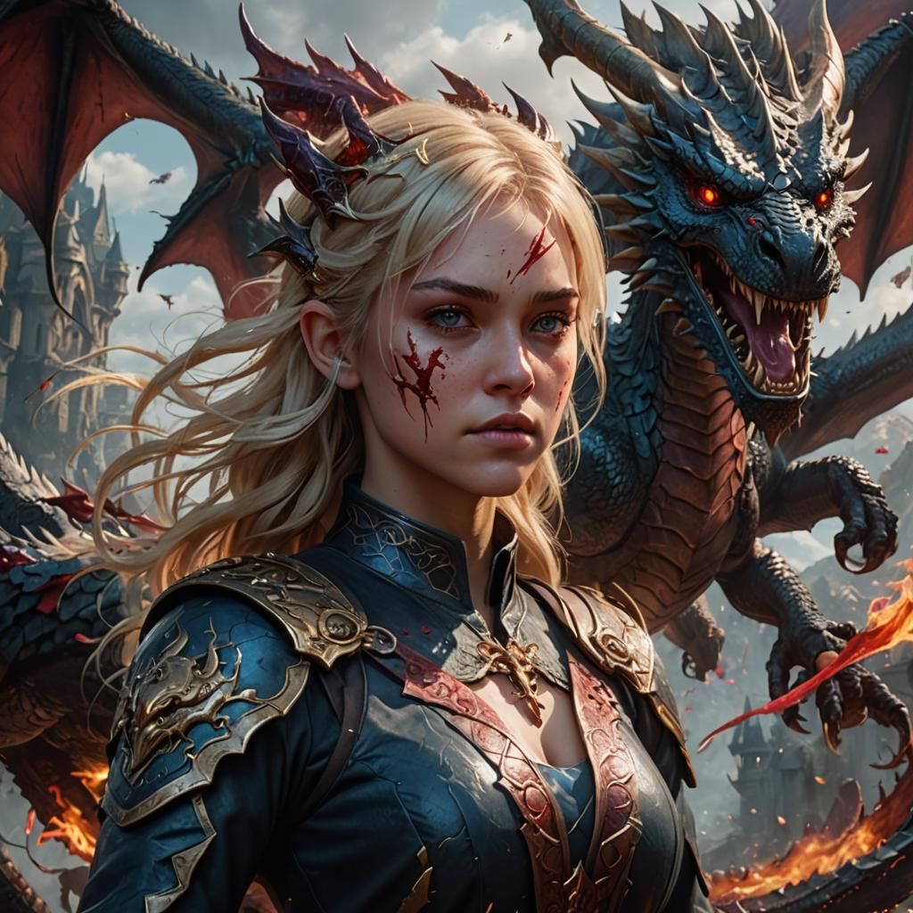 Dragon and Bleeding Girl: Fantasy Concept Art