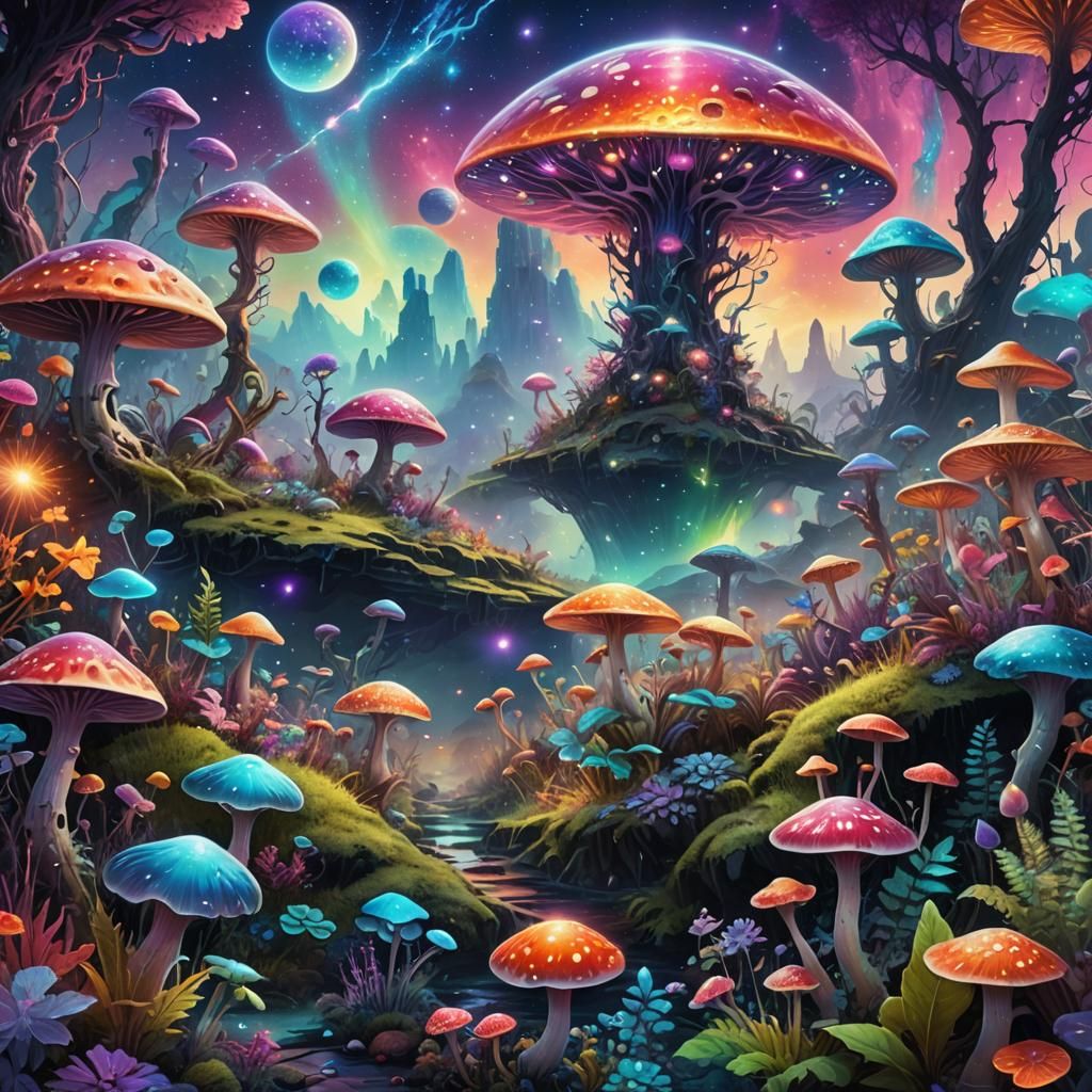 Astral Alien Planet with Glowing Flora