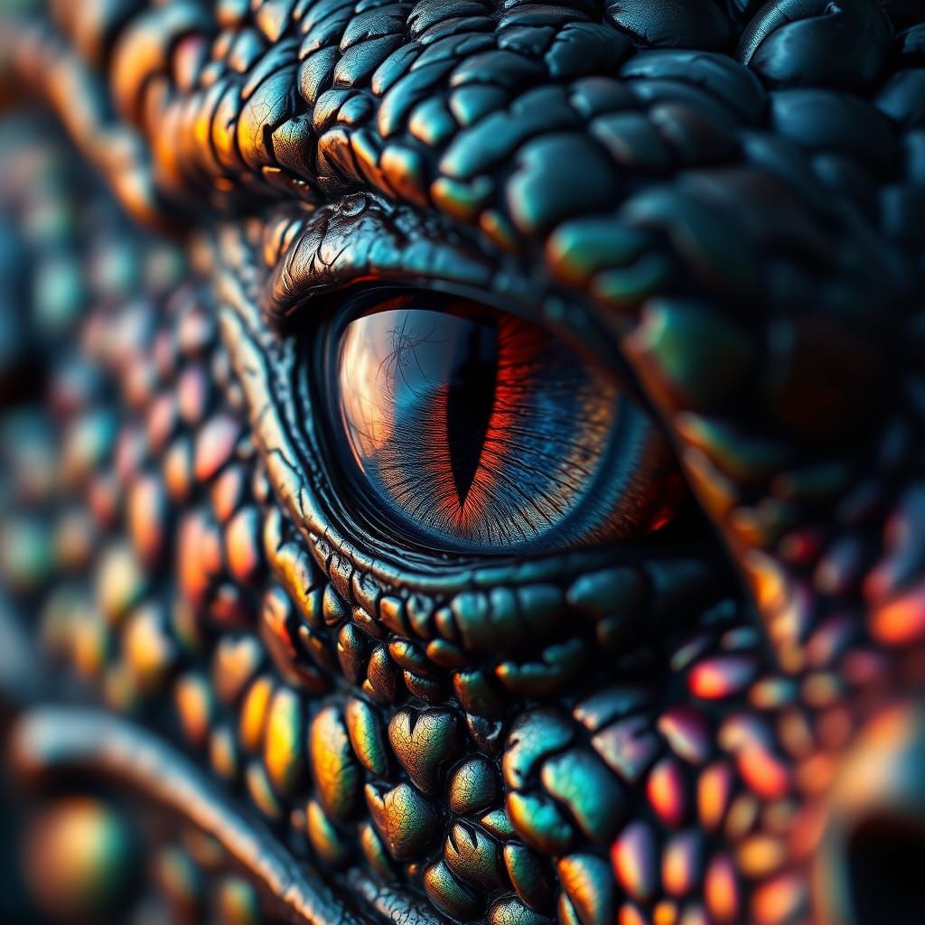Close-Up Dragon Eye with Iridescent Scales