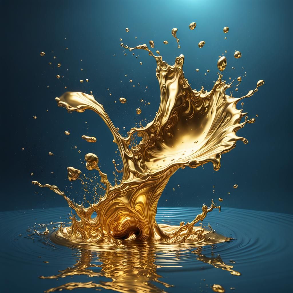 Hyperrealistic Gold Swirls Splash Art on Water