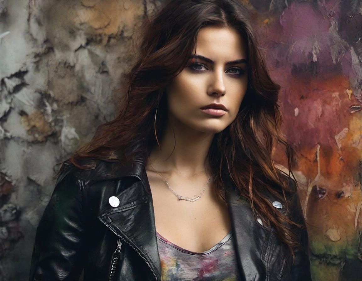 Edgy Digital Portrait of a Young Woman in Dark Grungy Settin...