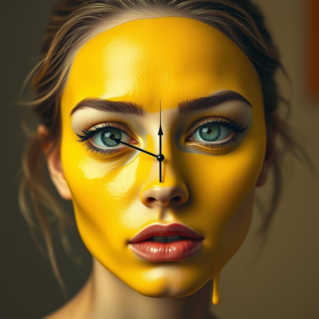 Surreal Portrait in Citrus Hues with Geometric Intrusions