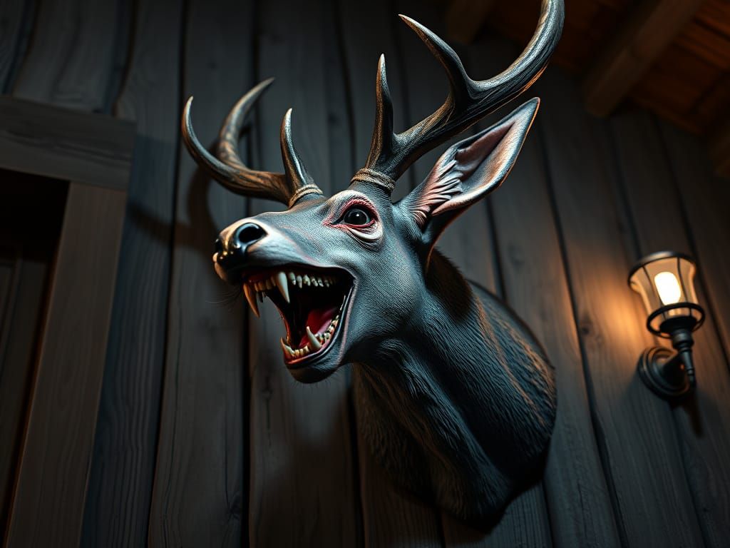 Demonic Deer Head Laughing in Dark Fantasy Style
