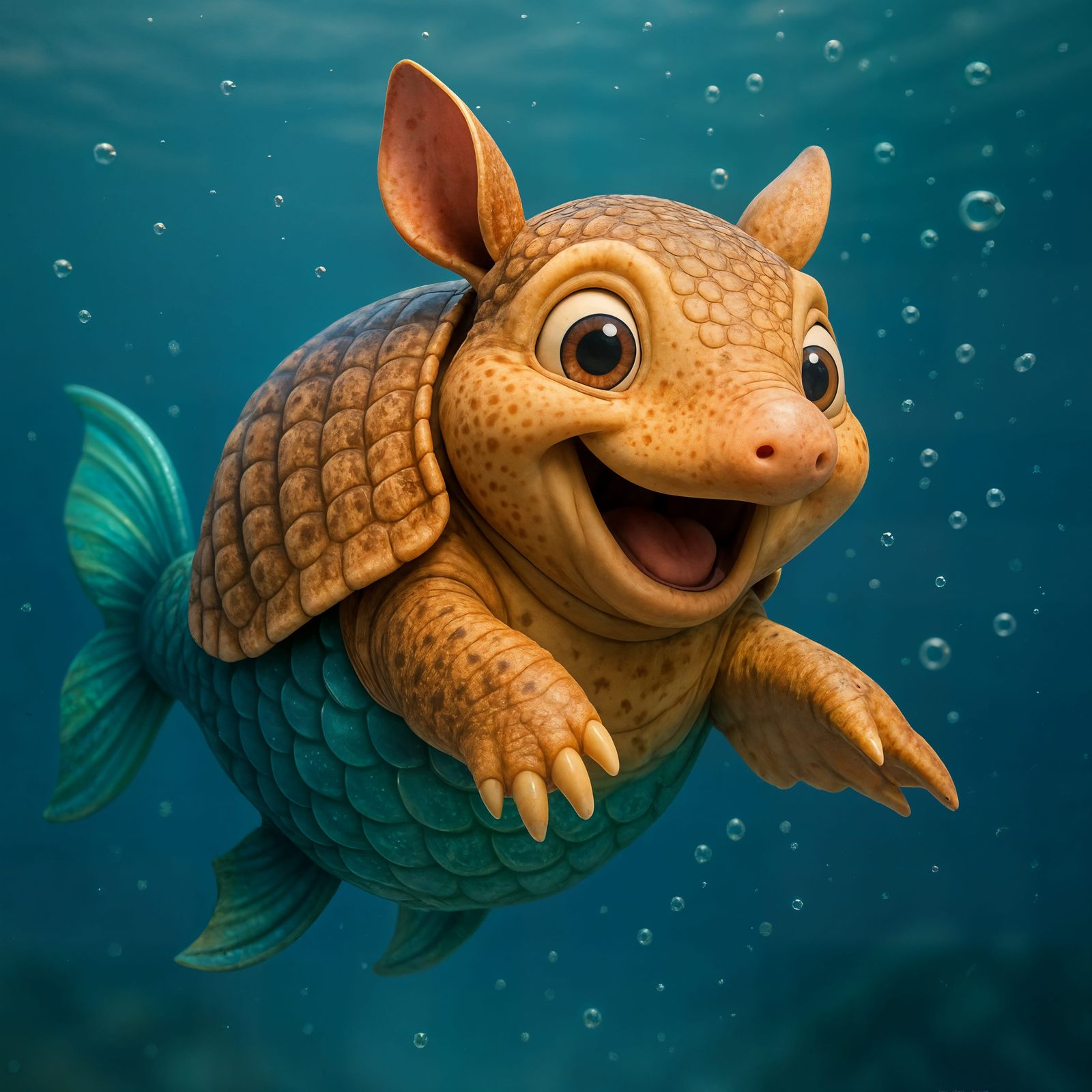 Happy Armadillo Fish Cartoon in CGI Style
