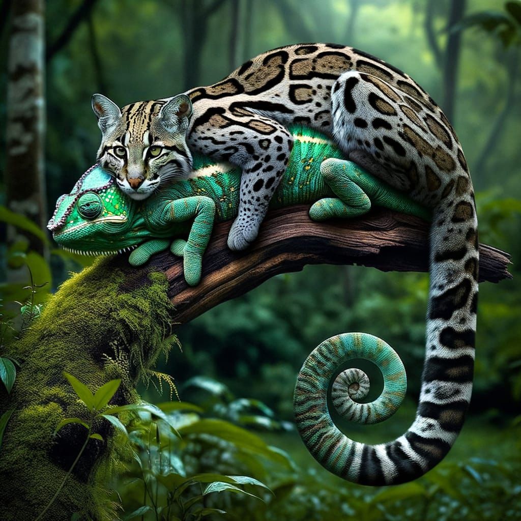 Ocelot-Chameleon Hybrid Blends into Rainforest