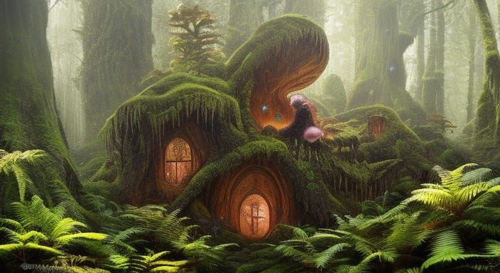 Mystical Tree Hideout in Dark Fantasy Style