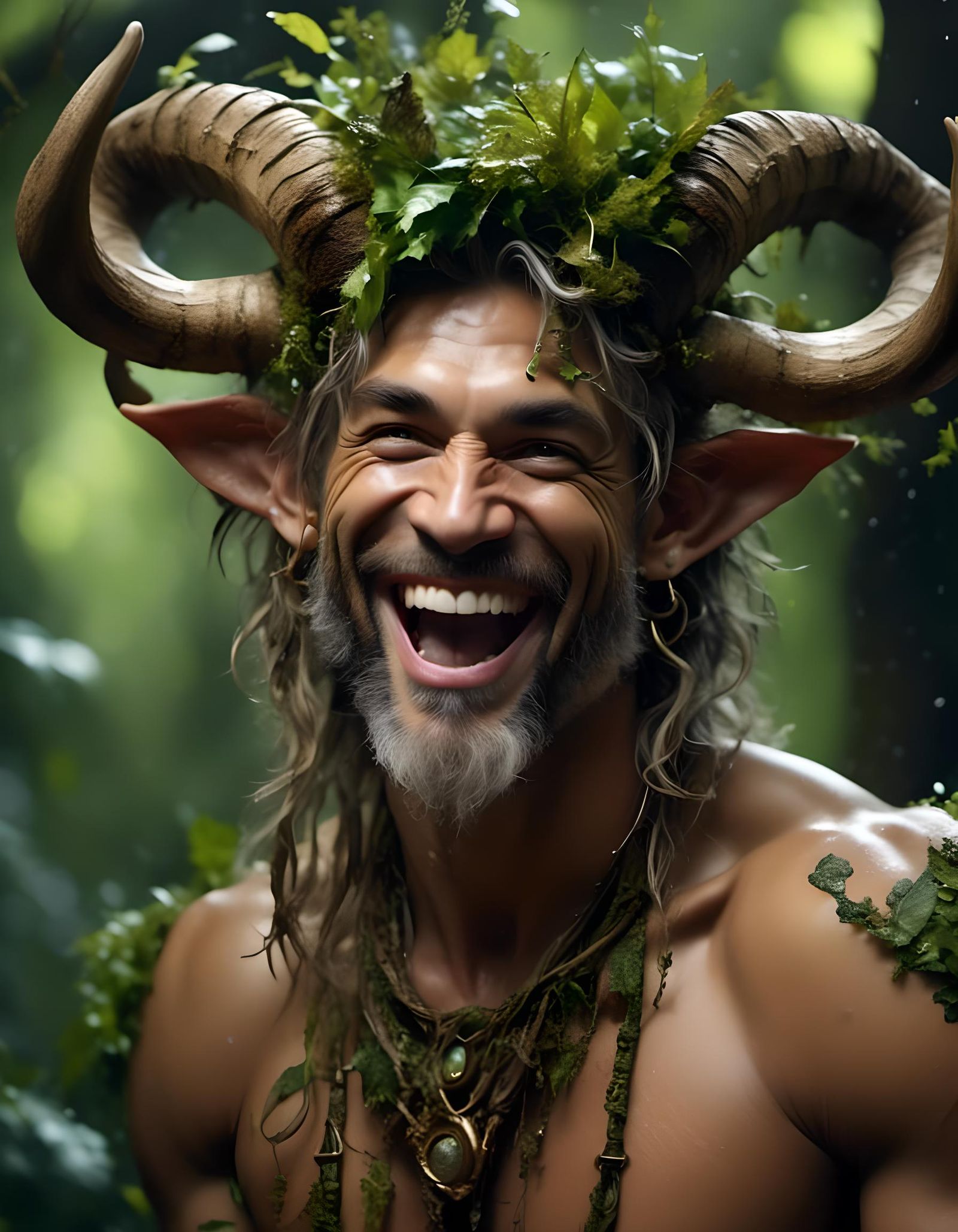 Fantasy Satyr Laughing, Clean Lines, Sharp Focus