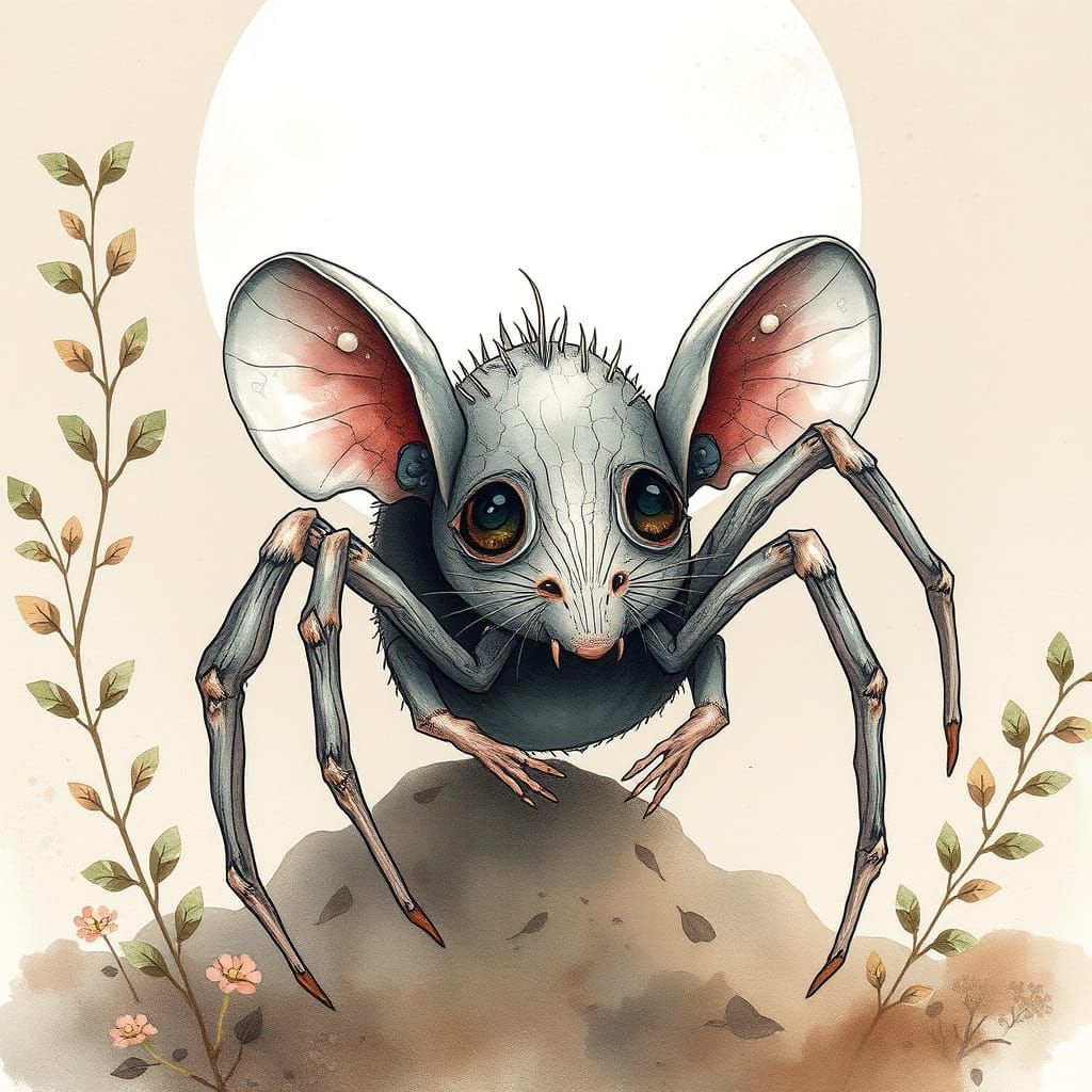 Fantastical Spider Mouse in Whimsical Watercolor Style