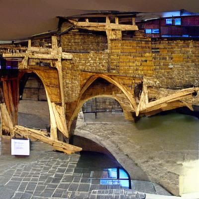 Medieval London Bridge with Overhangs and Beams