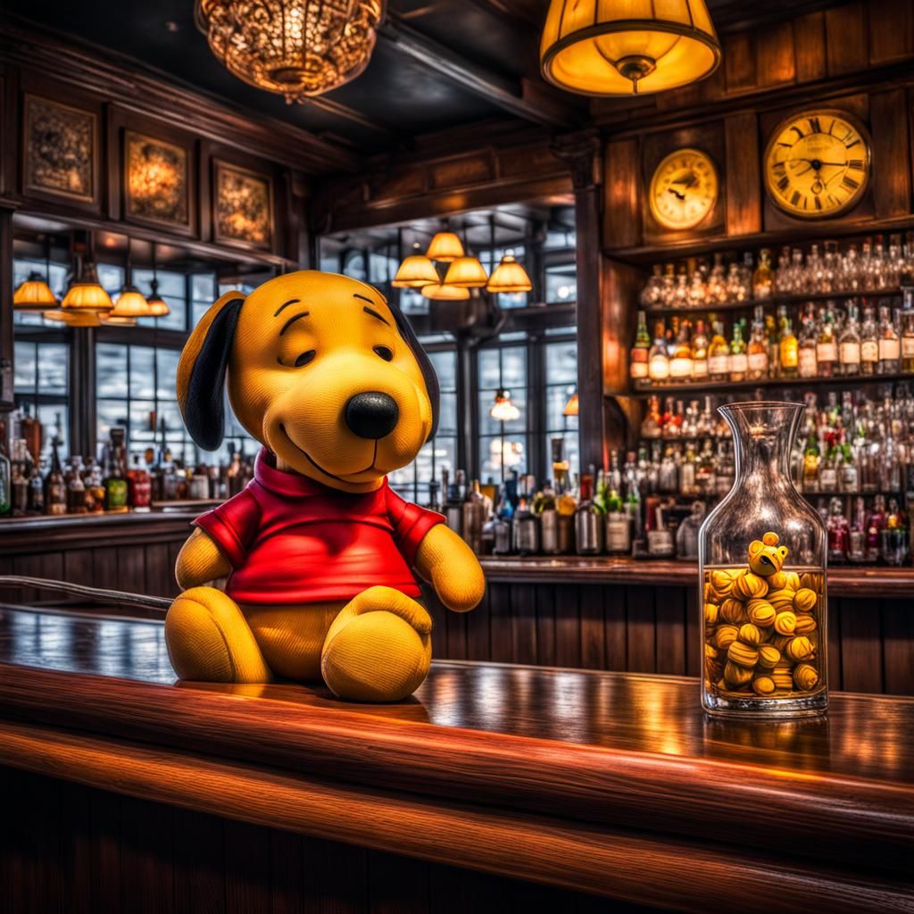 Snoopy and Winnie the Pooh at a Bar