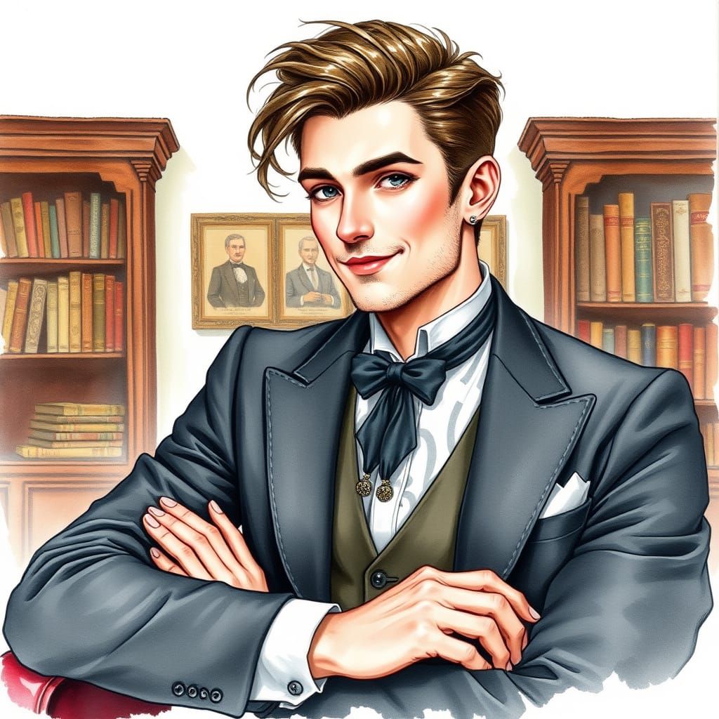 Gothic Gentleman in a Study