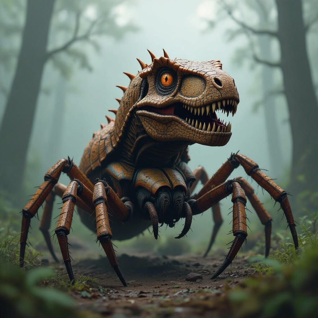 Spider-Rex in Prehistoric Forest, Digital Art