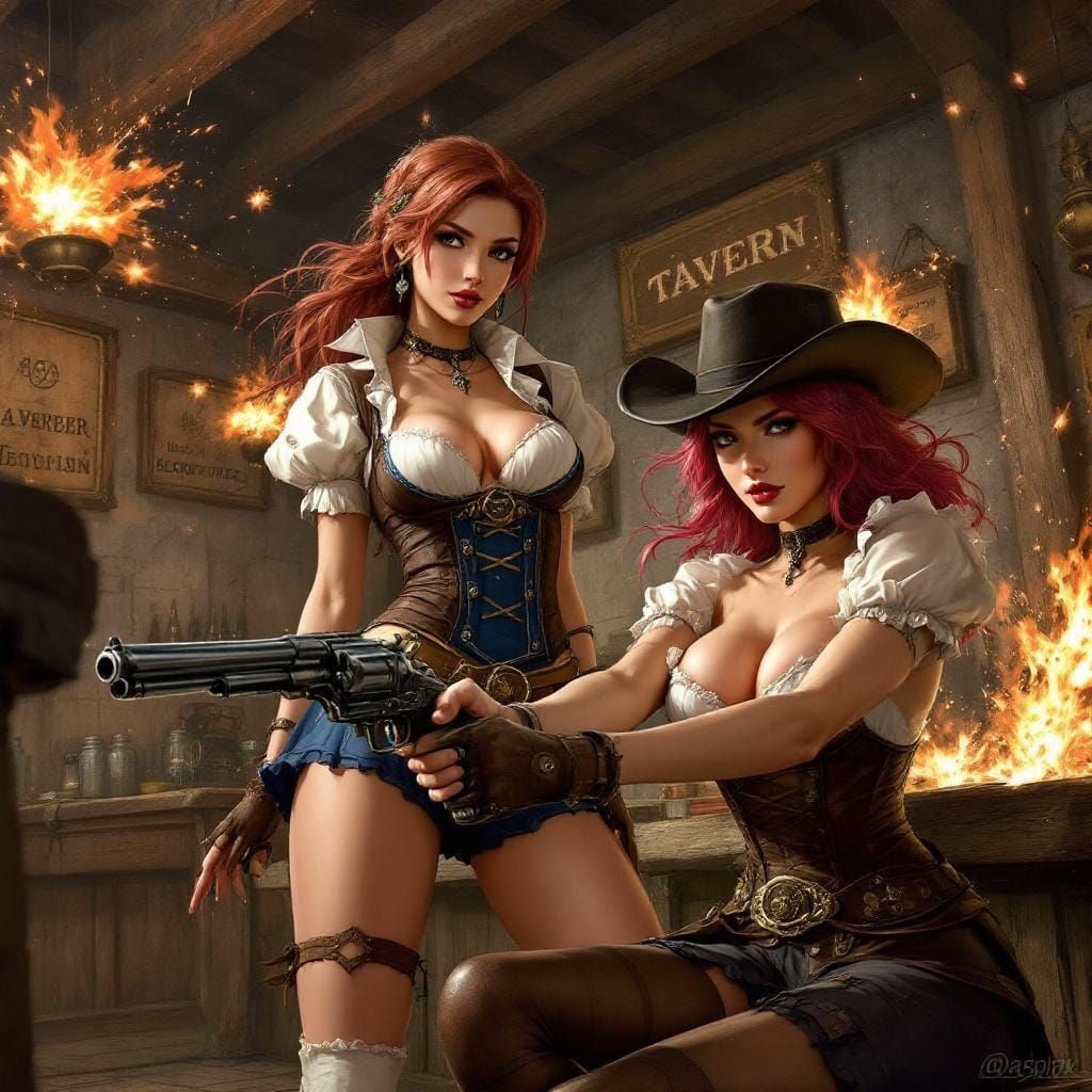 Tavern Gunslinger: Dynamic Art Inspired by Kim and Frazetta