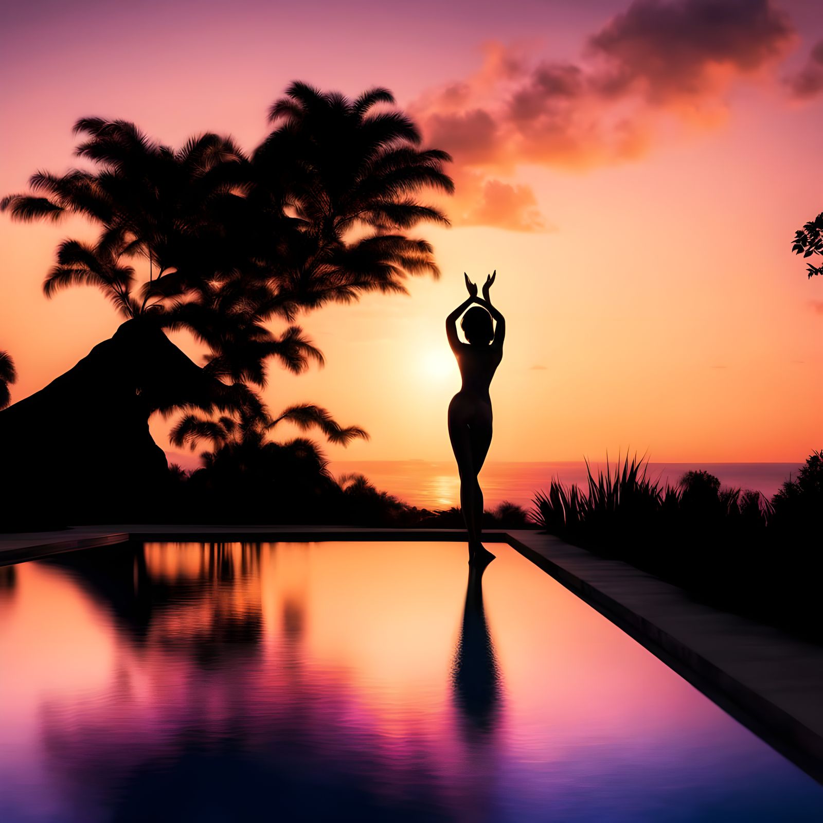 Serene Sunset Over Infinity Pool