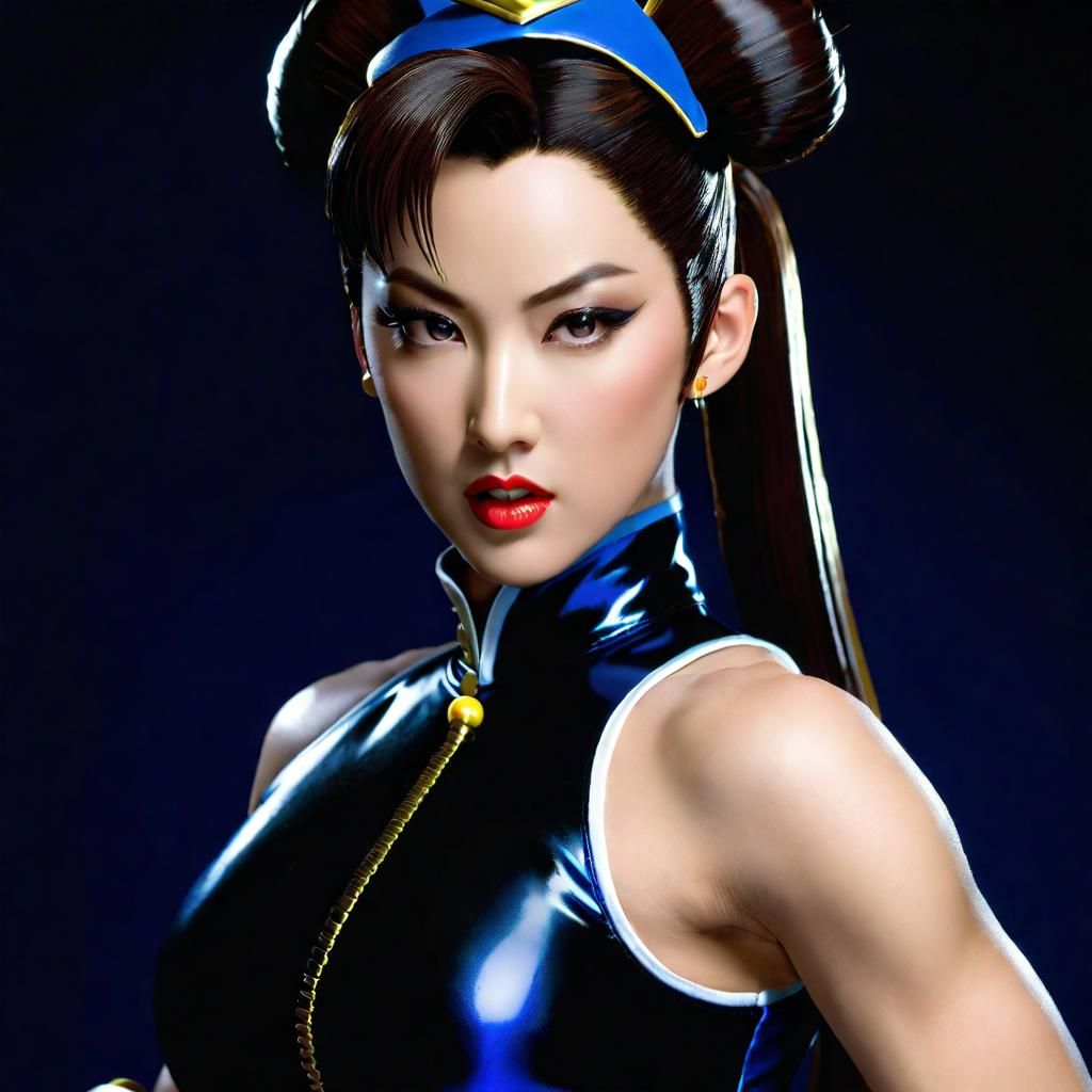 Chun Li Street Fighter, sleeveless blue latex