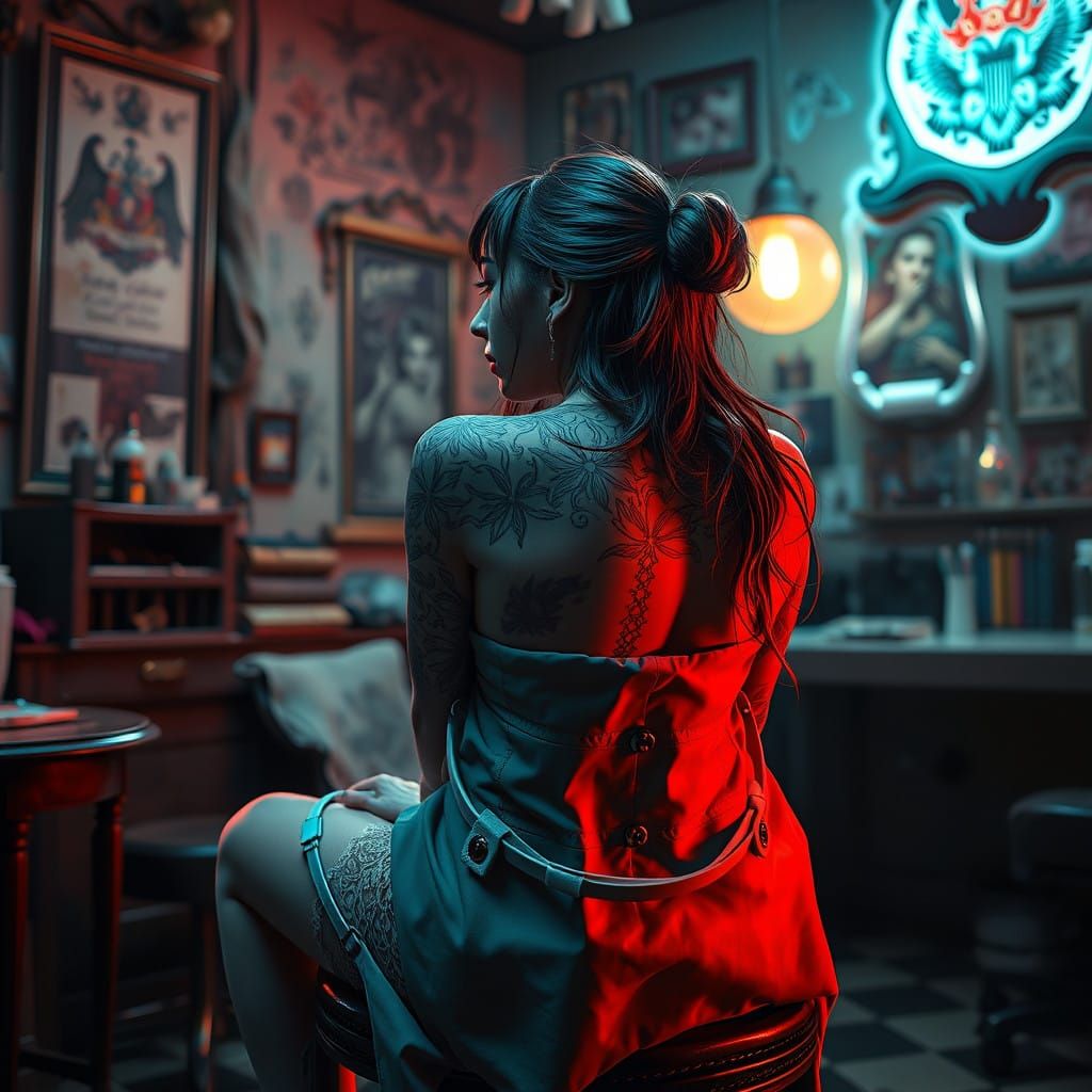 Vibrant Tattoo Shop Fantasy Scene in Unreal Engine 5