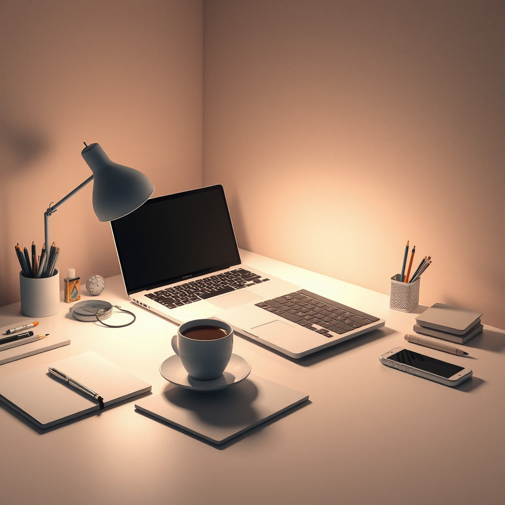 Serene Workspace in Atmospheric Matte Painting Style