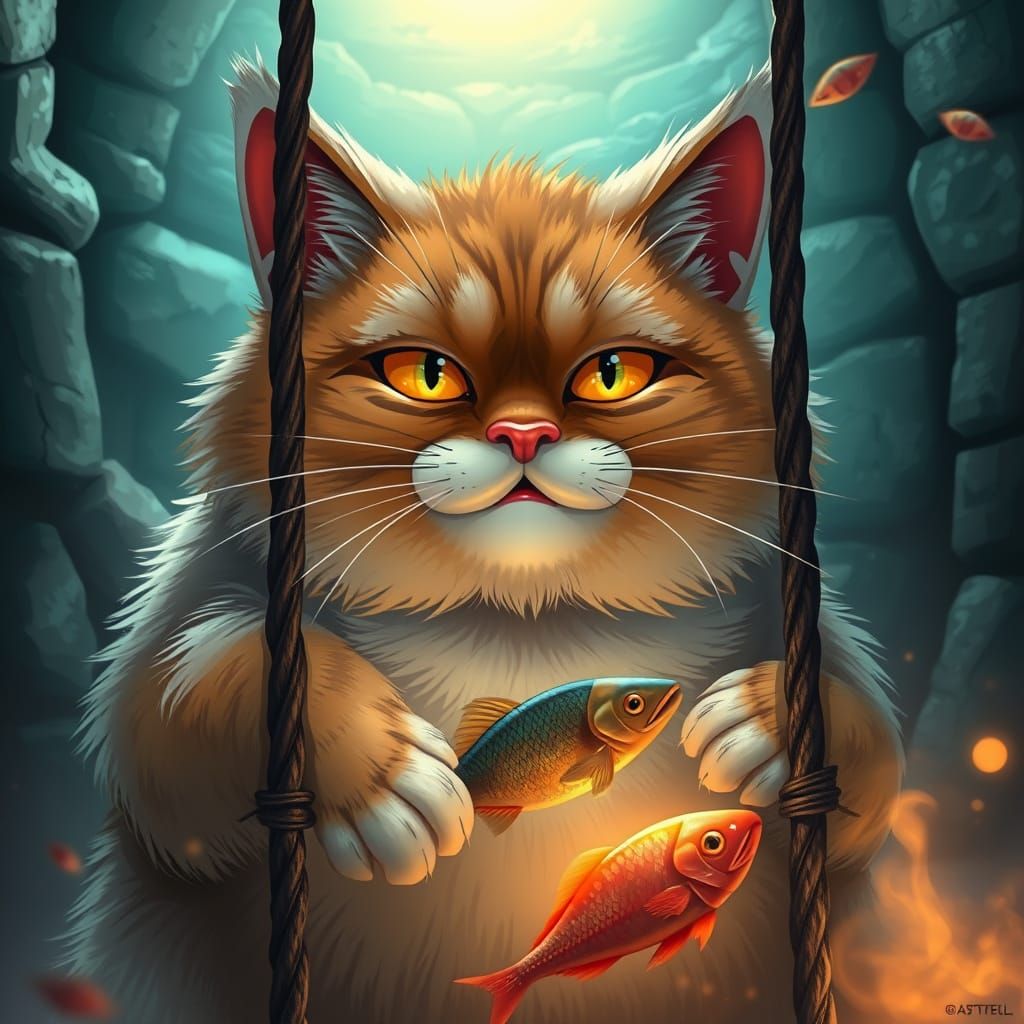 Whimsical Cartoon Cat in Imprisonment