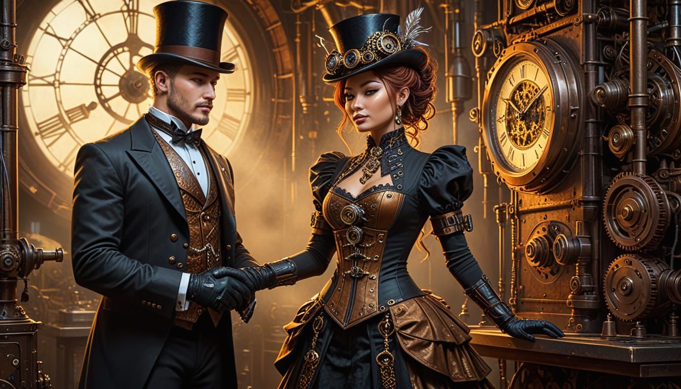 Steampunk Inventor and Investor Shake Hands