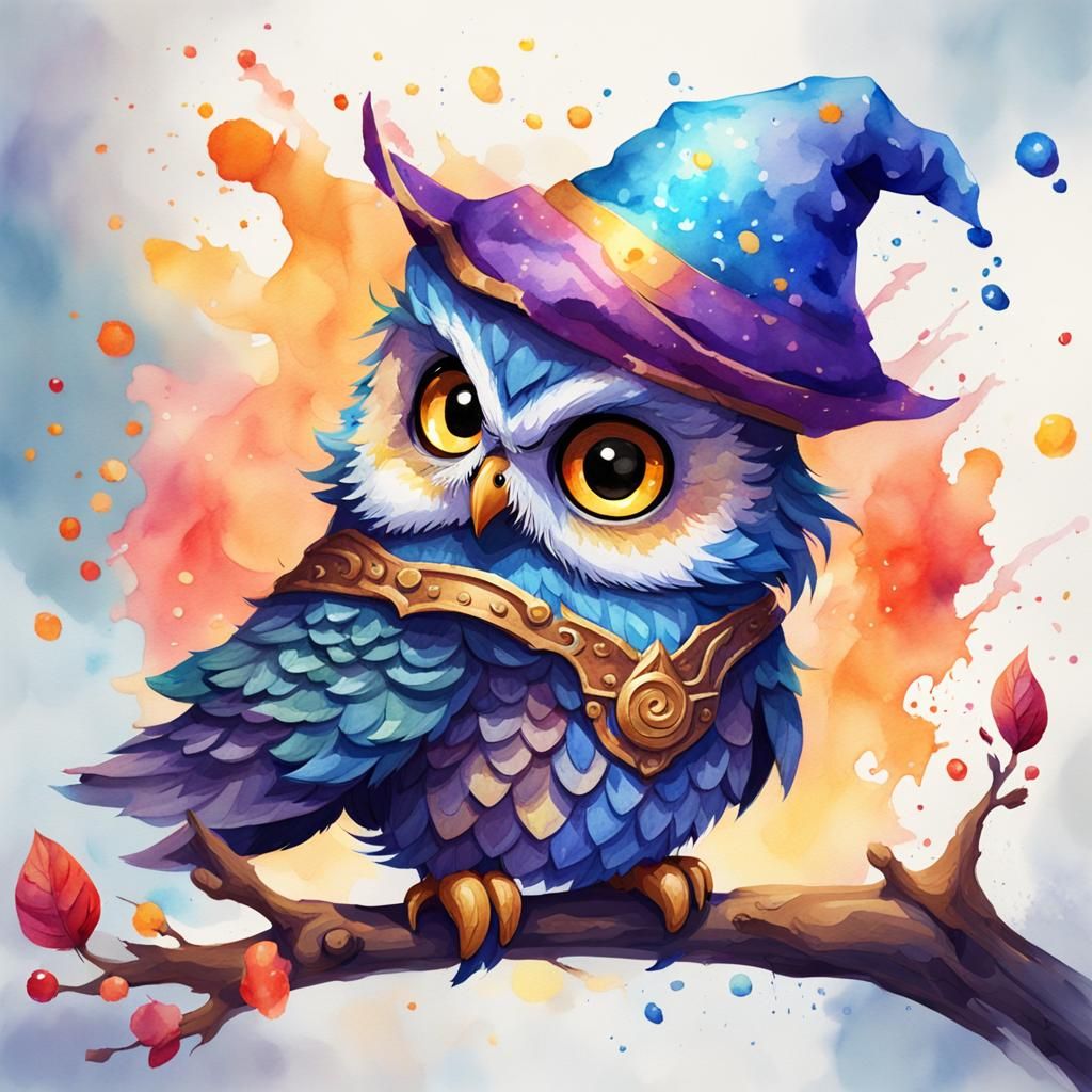 Enchanting Owl Wizard in Watercolor Style