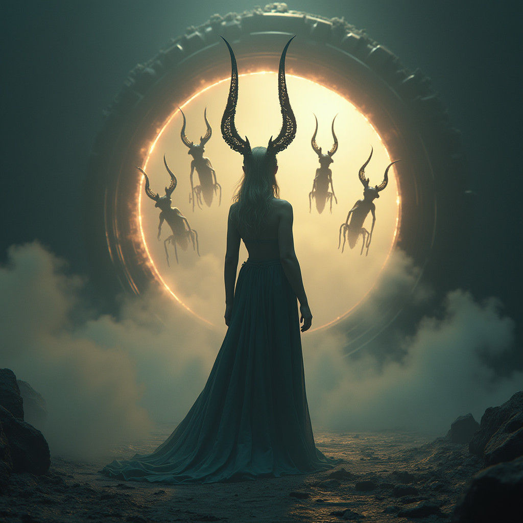 Mystical Art Hoe Standing in Front of a Stargate