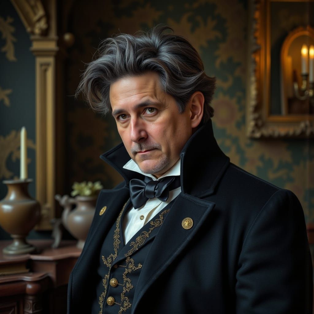 Victorian Gentleman in a Gothic Sitting Room