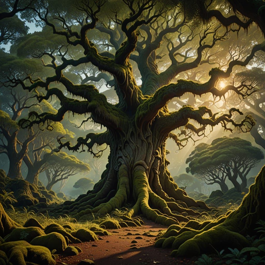 Colossal Ancient Tree in Overgrown Forest