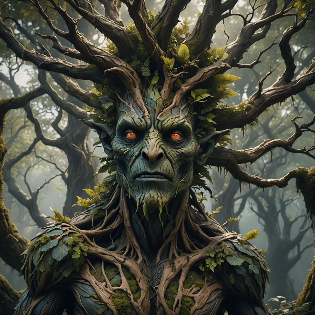Humanoid Tree Creature in Detailed Matte Painting