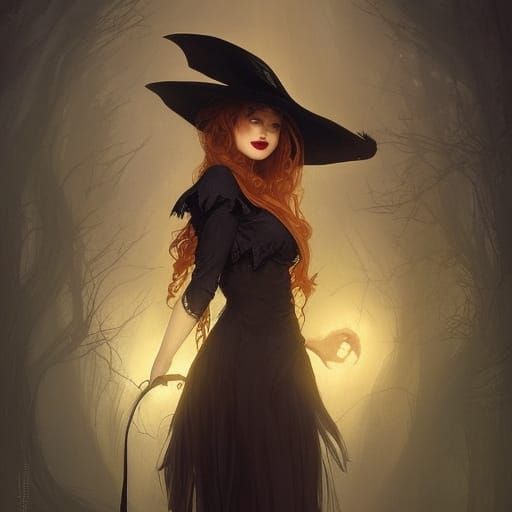 Halloween Witch with Magic Smile in Digital Painting