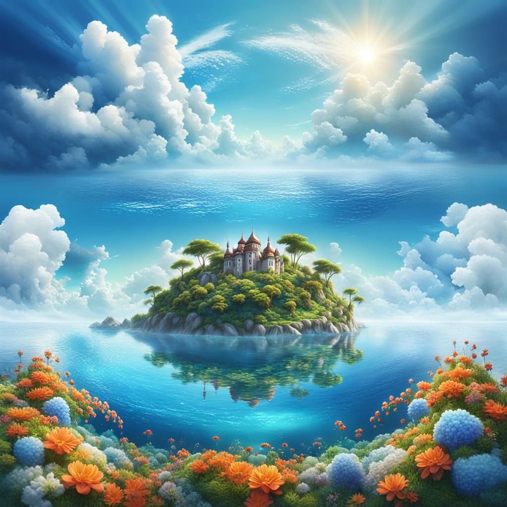 Fantastical Digital Landscape: Enchanted Island in Perfect H...
