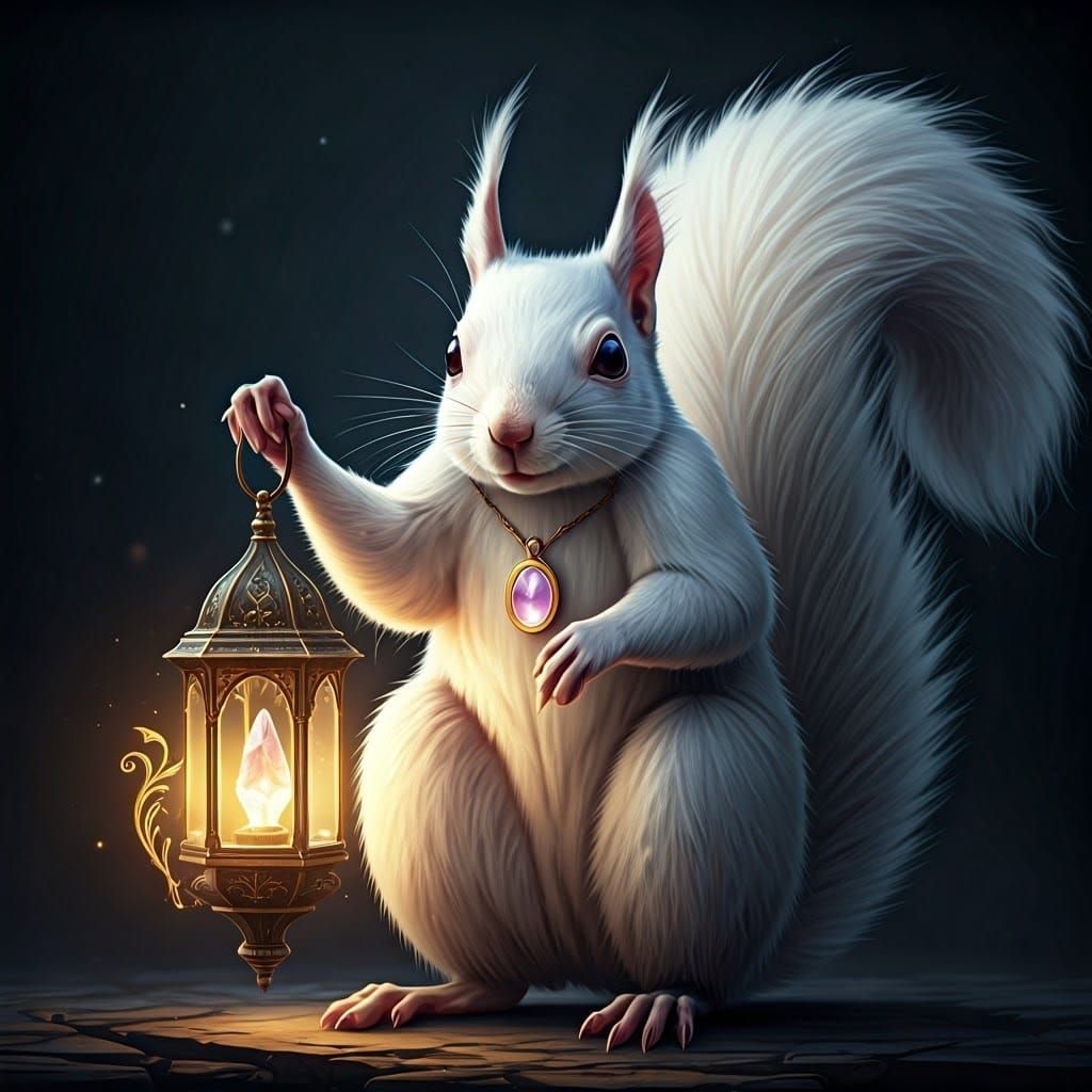 Majestic Albino Squirrel in Ethereal Armor