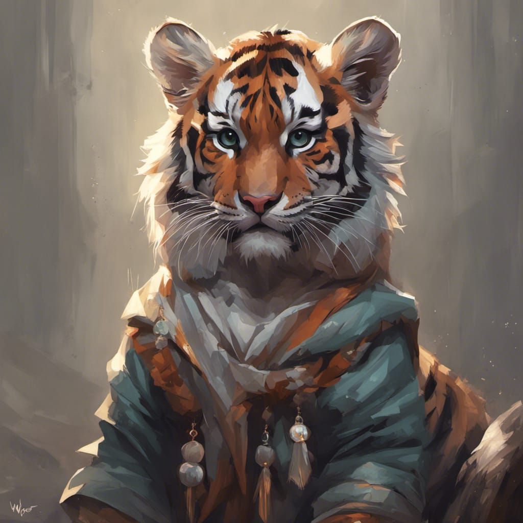 Anthropomorphic Tiger Portrait in Detailed Matte Style